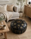 Skinnpuff Ottoman. Marokkansk sittepuff av ekte skinn thumbnail