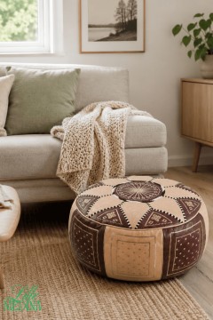 Skinnpuff Ottoman. Marokkansk sittepuff av ekte skinn